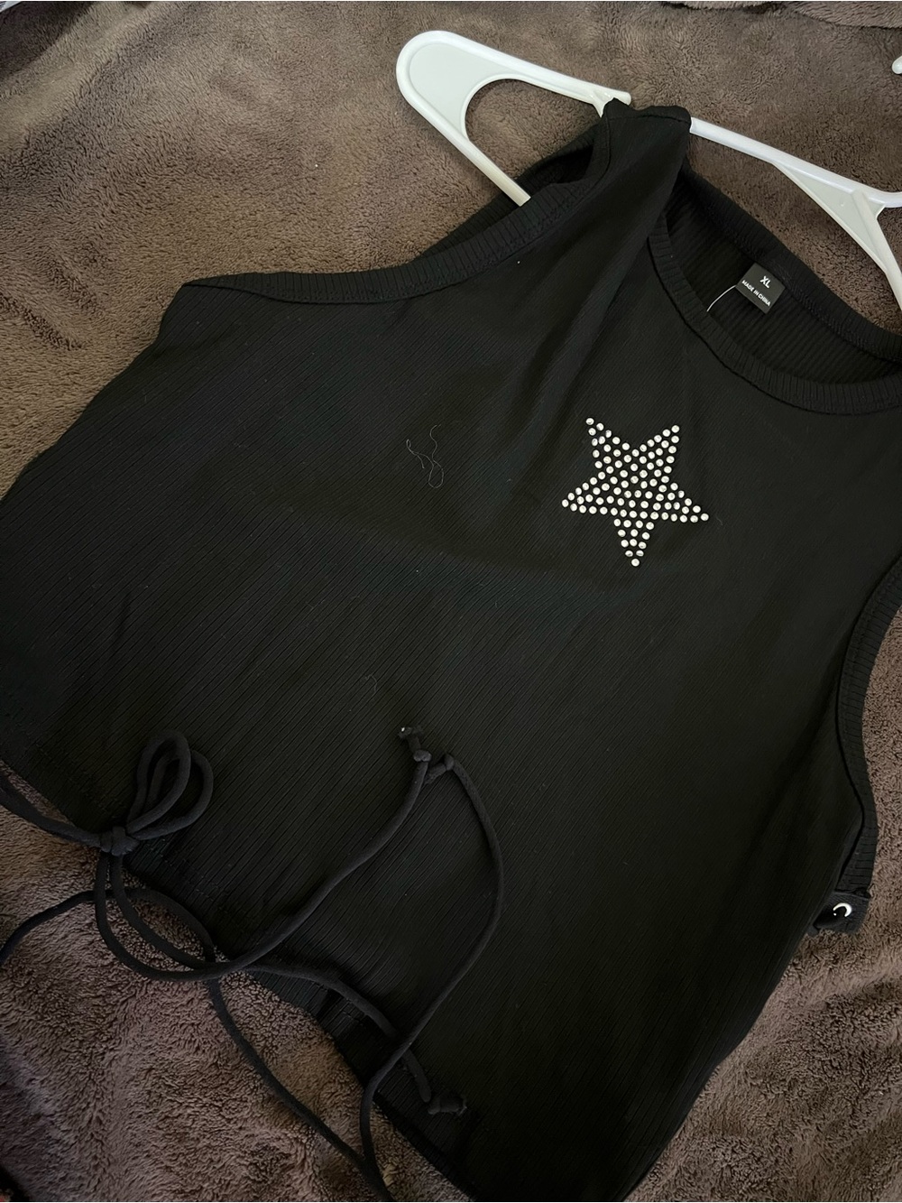 Black Sleeveless Star-Embellished Drawstring Top